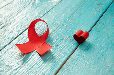 Image showing Aids Awareness Sign Red Ribbon. World Aids Day concept.