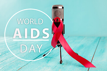 Image showing Aids Awareness Sign Red Ribbon. World Aids Day concept.