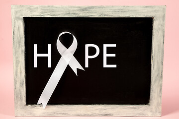 Image showing lung cancer ribbon, white ribbon, a symbol of the fight against lung cancer