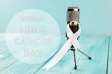 Image showing lung cancer ribbon, white ribbon, a symbol of the fight against lung cancer