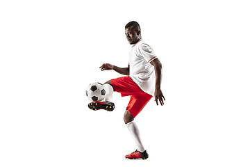 Image showing Professional african football soccer player isolated on white background