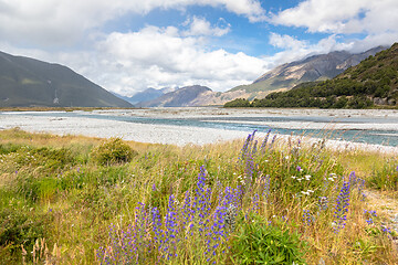 Image showing riverbed landscape scenery Arthur\'s pass in south New Zealand