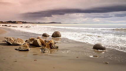 Image showing boulders at the beach of Moeraki New Zealand