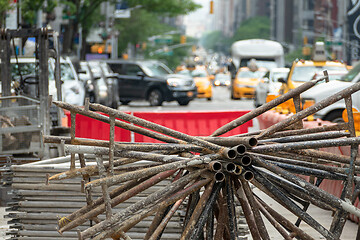 Image showing Steel elements construction on the street of New York