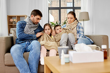 Image showing sick family with children having flu at home