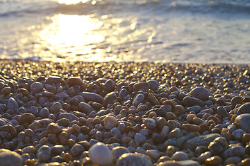 Image showing Beautiful seascape, amazing view of pebble coastline in mild sun