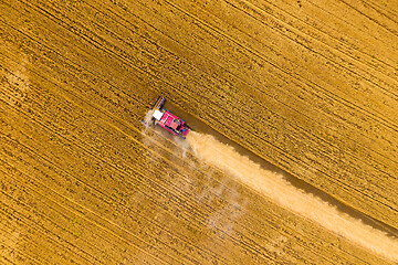 Image showing Top view of combine on harvest field