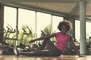 Image showing african american woman exercise yoga in gym