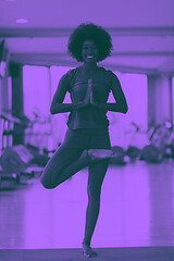 Image showing african american woman exercise yoga in gym