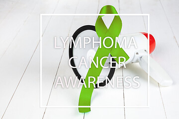 Image showing Lime Green ribbon for Lymphoma Cancer and mental health awareness