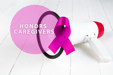 Image showing The plum color ribbon for honor caregiver campaign in November.