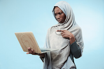 Image showing Portrait Of Female University Student Working on laptop