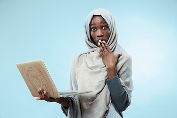 Image showing Portrait Of Female University Student Working on laptop