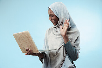 Image showing Portrait Of Female University Student Working on laptop