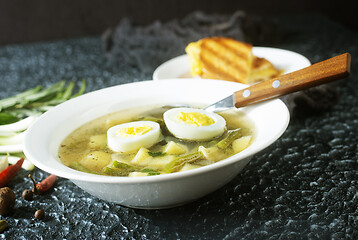 Image showing soup with vegetables and egg