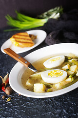 Image showing soup with vegetables and egg