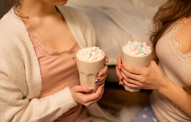 Image showing two women drinking hot chocolate with marshmallow