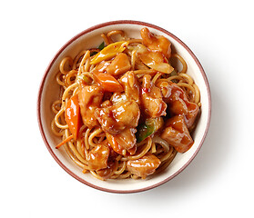 Image showing bowl of fried noodles and meat