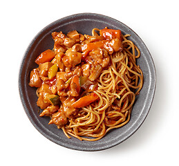 Image showing bowl of fried noodles and meat