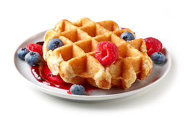Image showing belgian waffle with fresh berries