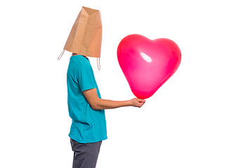 Image showing Boy with paper bag over head