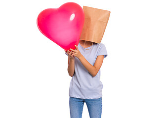 Image showing Girl with paper bag over head