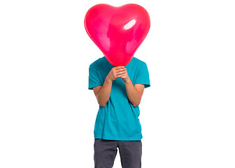 Image showing Boy with heart shaped balloon
