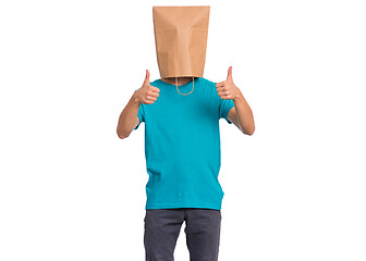 Image showing Boy with paper bag over head