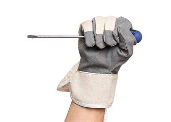 Image showing Hand with glove and screwdriver