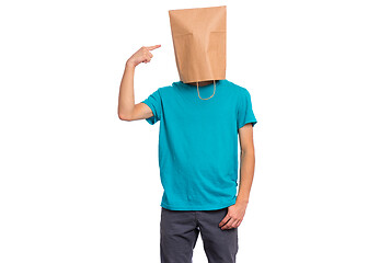 Image showing Boy with paper bag over head