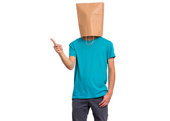 Image showing Boy with paper bag over head