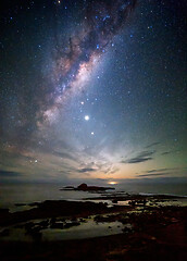 Image showing Milky way over the coast as dawn approaches