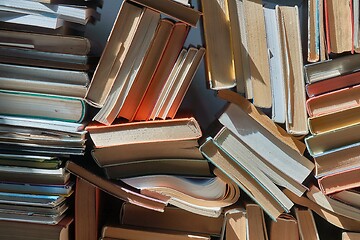 Image showing Wall of books piled up