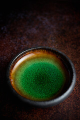 Image showing Handmade brown and green glaze rustic pottery bowl