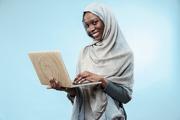 Image showing Portrait Of Female University Student Working on laptop