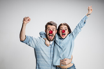 Image showing Happy man on red nose day.