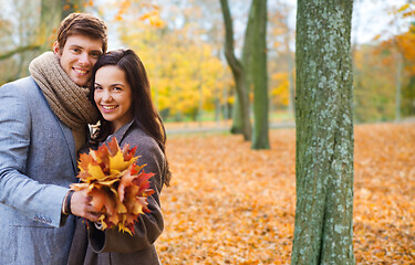 Image showing smiling couple hugging in autumn park