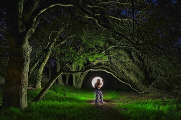 Image showing Creative Light Painting With Color Tube Lighting With Landscapes
