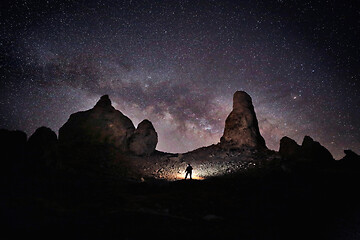 Image showing Person Light Painted in the Desert Under the Night Sky