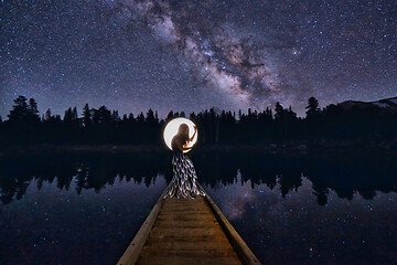 Image showing Milky Way Reflection on Lake in Eastern Sierra Mountains USA