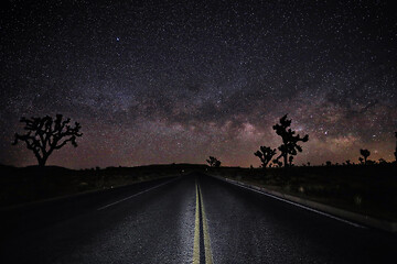 Image showing Milky Way Core with Road in the Desert of Joshua Tree National P