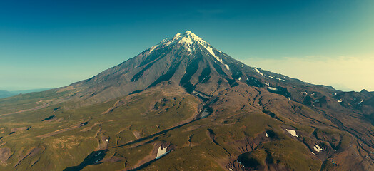 Image showing Aerial panorama of Koryaksky volcano