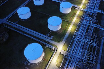 Image showing oil petrol refinery tank aerial top view