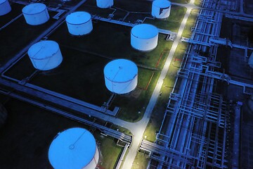 Image showing oil petrol refinery tank aerial top view