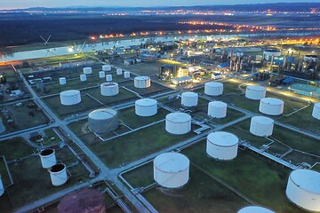 Image showing oil petrol refinery tank aerial top view