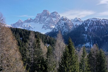 Image showing aerial snow covered mountain peaks in alps at winter 