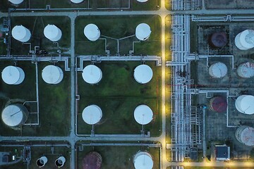 Image showing oil petrol refinery tank aerial top view