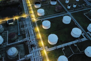 Image showing oil petrol refinery tank aerial top view