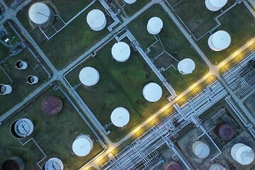 Image showing oil petrol refinery tank aerial top view