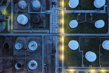 Image showing oil petrol refinery tank aerial top view